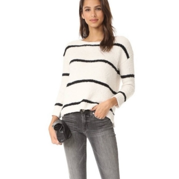 BB Dakota Sweaters - BB Dakota white & black striped sweater w/ 3/4 sleeves large